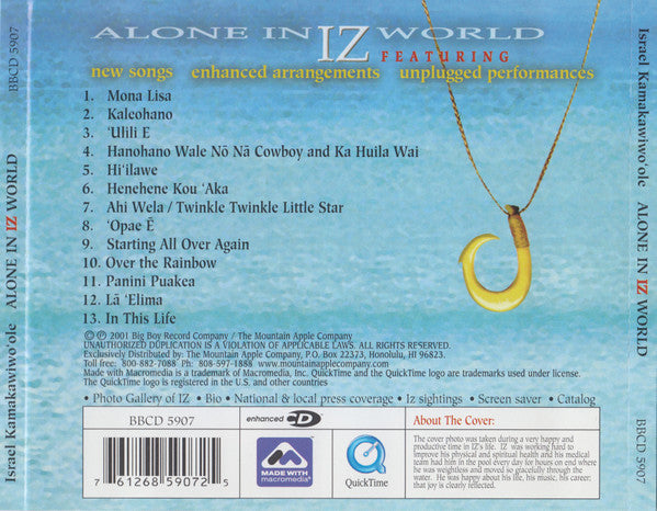 ISRAEL KAMAKAWIWO'OLE ALONE IN IZ WORLD US VERSION CD USATO M/M